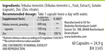 Bioherba Tribulus Terrestris Extract 300 mg За повишаване на либидото и тестостерона