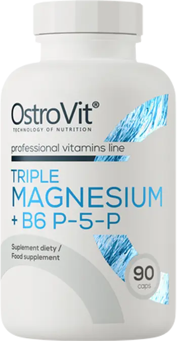 OstroVit Triple Magnesium + B6 P-5-P Магнезиев Комплекс + Витамин B6 - 90 капсули, 30 дози