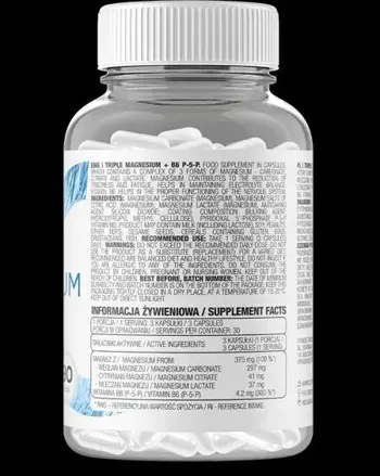 OstroVit Triple Magnesium + B6 P-5-P Магнезиев Комплекс + Витамин B6 - 90 капсули, 30 дози