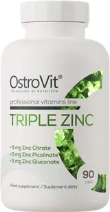 OstroVit Triple Zinc Gluconate + Picolinate + Citrate Цинк Комплекс - 90 капсули, 90 дози