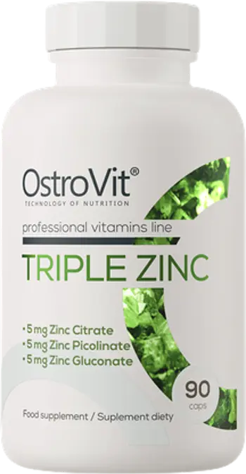 OstroVit Triple Zinc Gluconate + Picolinate + Citrate Цинк Комплекс - 90 капсули, 90 дози