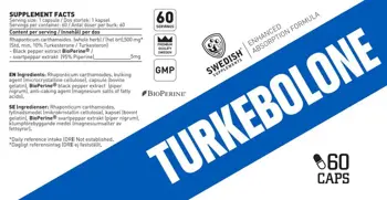 SWEDISH Supplements Turkebolone Turkesterone 500 мг with BioPerine® Туркестерон - 60 капсули, 60 дози