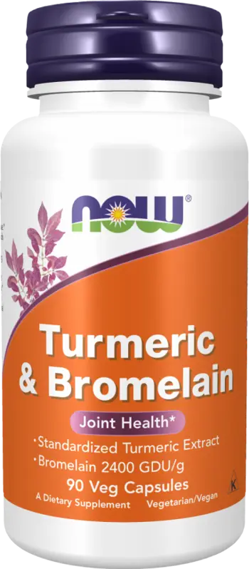NOW Foods Turmeric & Bromelain Куркума и Бромелаин - 90 веге капсули, 45 дози