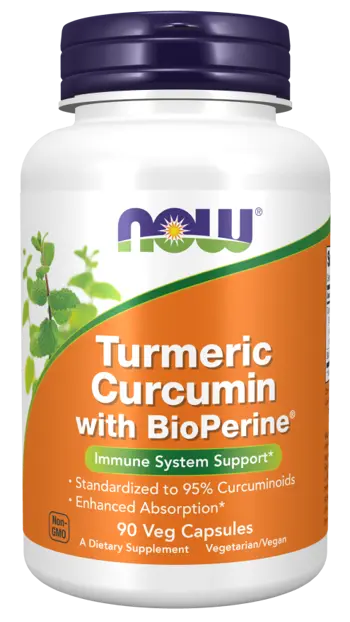 NOW Foods Turmeric Curcumin with BioPerine® Куркумин + BioPerine® Екстракт от Черен Пипер - 90 веге капсули, 90 дози