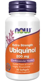 NOW Foods Ubiquinol 200 мг Extra Strength Коензим Q10 Убиквинол - 60 гел капсули, 60 дози