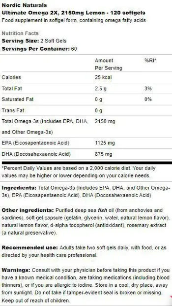 Nordic Naturals Ultimate Omega 2X 2150 mg Мощна Омега-3 формула