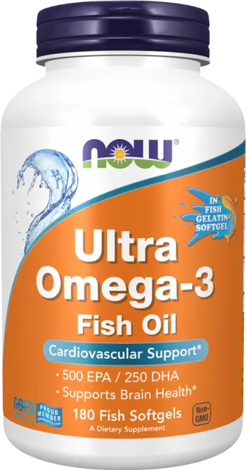 NOW Foods Ultra Omega 3 Fish Gelatin Softgels Висококонцентрирано Рибено Масло - 180 гел капсули, 180 дози
