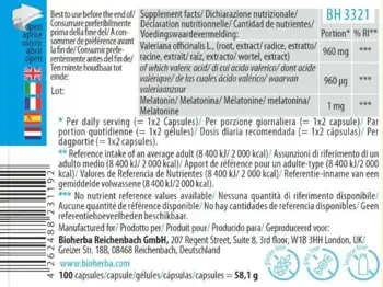 Bioherba Valerian Root Extract 480 mg + Melatonin За спокоен сън и намаляване на стреса