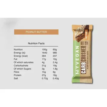 MyProtein Vegan Carb Crusher Протеинов Бар - 12 бара x 60 грама, 12 броя
