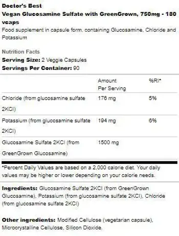 Doctor's Best Vegan Glucosamine Sulfate 750 mg With GreenGrown Веган глюкозамин сулфат за здрави стави