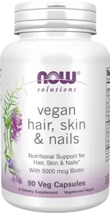 NOW Foods Vegan Hair, Skin & Nails Витамини за Коса, Кожа и Нокти - 90 веге капсули, 45 дози