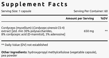 VEMOHERB Cordyceps 650 мг Кордицепс - 60 вег капсули, 60 дози