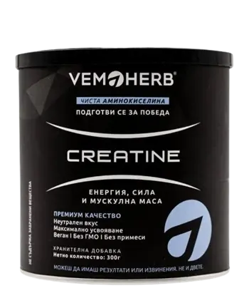 VEMOHERB Creatine 5000 мг Креатин Монохидрат - 300 грама, 60 дози