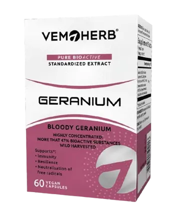 VEMOHERB Geranium 200 мг Екстракт от Гераниум - 60 капсули, 30 дози