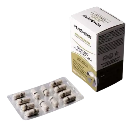 VEMOHERB Ginkgo Hypericum Eкстракт от Листа на Гинко Билоба - 60 веге капсули, 60 дози
