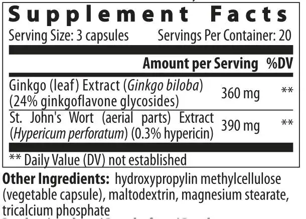 VEMOHERB Ginkgo Hypericum Eкстракт от Листа на Гинко Билоба - 60 веге капсули, 60 дози