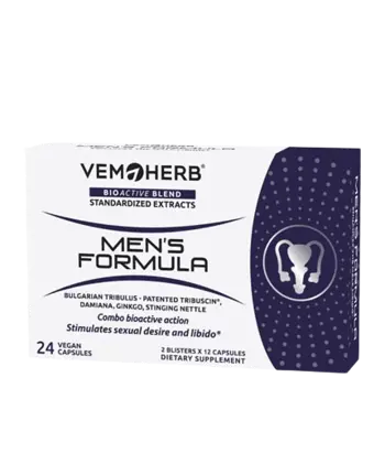 VEMOHERB Men’s Formula Специализирана Мъжка Либидо Формула - 24 веган капсули, 24 дози