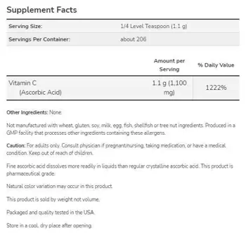 NOW Foods Vitamin C Ascorbic Acid Pharmaceutical Grade Витамин C Аскорбинова Киселина на Прах