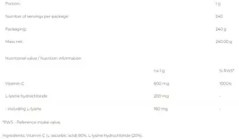 6PAK Nutrition Vitamin C + Selenium + Vitamin A Витамин C + Селен + Витамин А - 200 грама, 200 дози