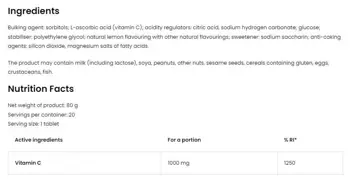 OstroVit Vitamin C 1000 мг Effervescent Витамин C Ефервесцентни Таблетки - 20 разтворими таблетки, 20 дози