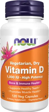NOW Foods Vitamin D 1000 IU Vegetarian Dry Витамин D3 - 120 веге капсули, 120 дози