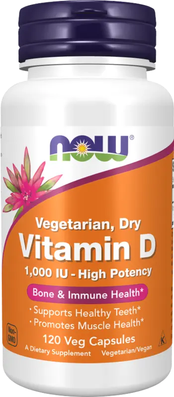 NOW Foods Vitamin D 1000 IU Vegetarian Dry Витамин D3 - 120 веге капсули, 120 дози