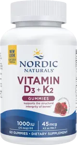 Nordic Naturals Vitamin D3 1000 IU + K2 45 mcg Gummies За здрави кости и сърце