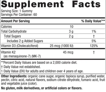 Nordic Naturals Vitamin D3 1000 IU + K2 45 mcg Gummies За здрави кости и сърце
