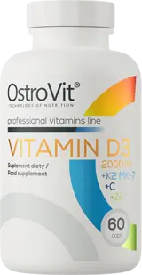 OstroVit Vitamin D3 2000 + K2 MK-7 + Vitamin C + Zinc Витамин D3 и K2 + Витамин C - 60 капсули, 60 дози