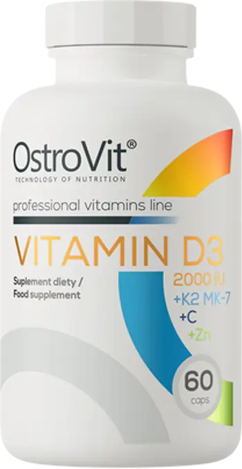 OstroVit Vitamin D3 2000 + K2 MK-7 + Vitamin C + Zinc Витамин D3 и K2 + Витамин C - 60 капсули, 60 дози
