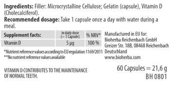 Bioherba Vitamin D-3 (Холекалциферол) 5 mcg (1000 IU) За здрави кости и силен имунитет