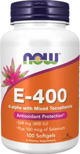 NOW Foods Vitamin E-400 + Selenium Витамин E + Селен - 100 гел капсули, 100 дози