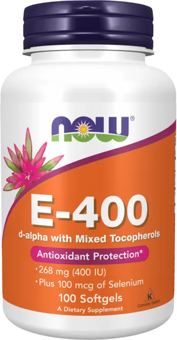 NOW Foods Vitamin E-400 + Selenium Витамин E + Селен - 100 гел капсули, 100 дози