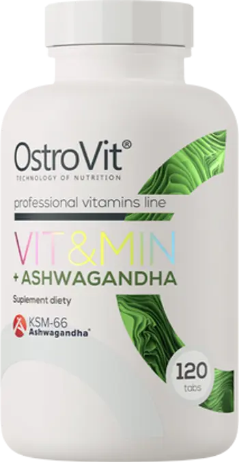 OstroVit Vit&Min + Ashwagandha Multivitamin Formula + KSM-66® Ашваганда KSM-66 - 120 таблетки, 60 дози