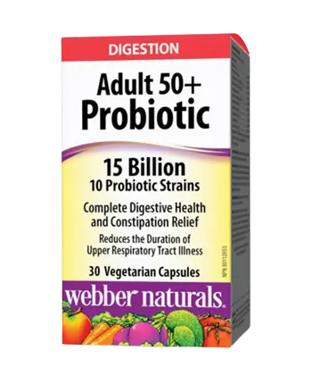 Webber Naturals Adult 50+ Probiotic 15 billion Пробиотик за Възрастни 50+, 15 млрд. Активни Пробиотици 10 щама - 30 веге капсули, 30 дози