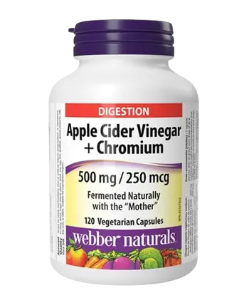 Webber Naturals Apple Cider Vinegar 500 мг + Chromium 250 мкг Редукция на Теглото Ябълков Оцет + Хром - 120 веге капсули, 120 дози