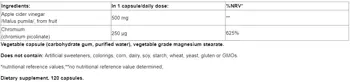 Webber Naturals Apple Cider Vinegar 500 мг + Chromium 250 мкг Редукция на Теглото Ябълков Оцет + Хром - 120 веге капсули, 120 дози