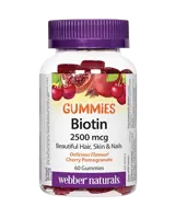 Webber Naturals Biotin Gummies 2500 мкг Коса, Кожа, Нокти Биотин - 60 желирани бонбони, 60 дози