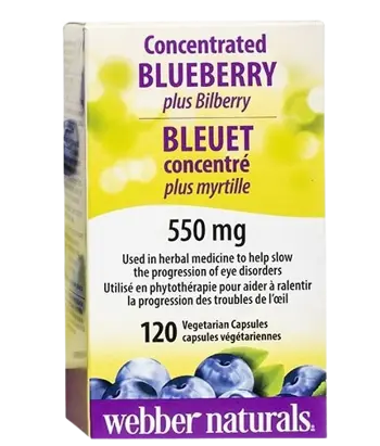 Webber Naturals Blueberry BlueRich® + Bilberry BillberryRich® Кръвоносна Система и Зрение Синя + Черна Боровинка - 120 капсули, 120 дози