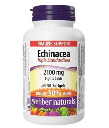 Webber Naturals Echinacea Triple Standardized 2100 мг Имунитет Ехинацея (Тройно Стандартизиран Екстракт) - 90 софтгел капсули, 90 дози