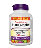 Webber Naturals Енергиен Метаболизъм, Нервна Система, Сърдечна Дейност Витамин В100 Комплекс - 140 таблетки, 140 дози
