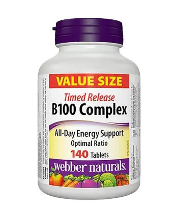 Webber Naturals Енергиен Метаболизъм, Нервна Система, Сърдечна Дейност Витамин В100 Комплекс - 140 таблетки, 140 дози