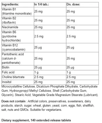 Webber Naturals Енергиен Метаболизъм, Нервна Система, Сърдечна Дейност Витамин В100 Комплекс - 140 таблетки, 140 дози