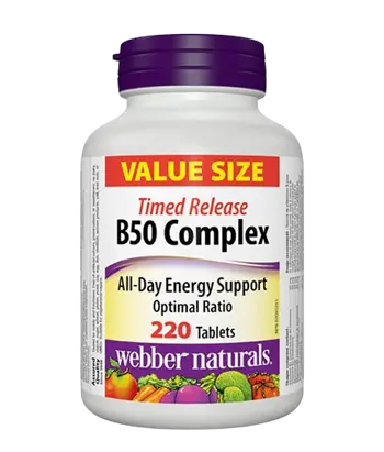 Webber Naturals Енергия, Мозъчна Дейност и Сърдечно Съдова Система Витамин В50 Комплекс - 220 таблетки, 220 дози