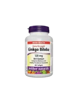 Webber Naturals Гинко Билоба 120 мг Памет, Концентрация и Кръвообращение, Висококонцентрирана Формула - 300 софтгел капсули, 300 дози