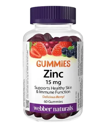 Webber Naturals Имунитет Цинк (глюконат) 15 мг Гъми - 60 желирани таблетки с плодов вкус, 60 дози
