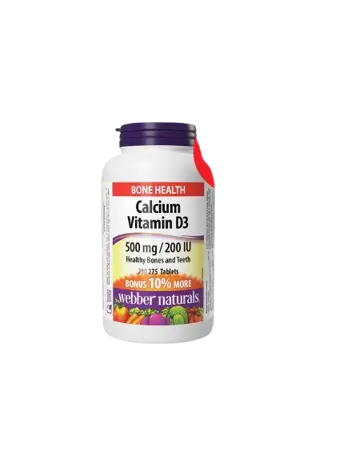 Webber Naturals Калций 500 мг + Витамин D3 200 IU За Здрави Кости и Зъби - 275 таблетки, 275 дози