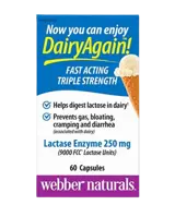 Webber Naturals Lactase Enzyme 250 мг Лактаза Ензим При Лактозна Непоносимост - 60 капсули, 60 дози