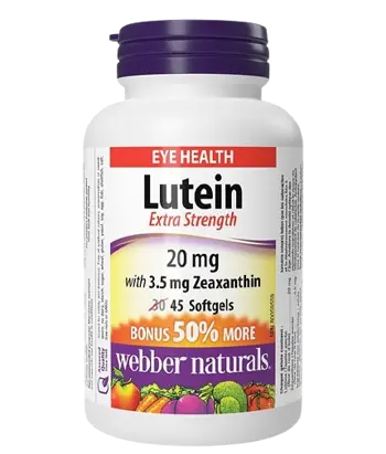 Webber Naturals Lutein 20 мг with Zeaxanthin 3.5 мг Extra Strength Очно Здраве Лутеин + Зеаксантин - 45 софтгел капсули, 45 дози