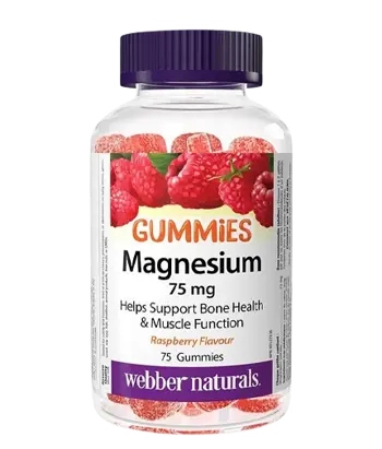 Webber Naturals Magnesium Citrate 75 мг Мускулна и Нервна Система Магнезий Цитрат  - 75 желирани таблетки с вкус на малина, 75 дози